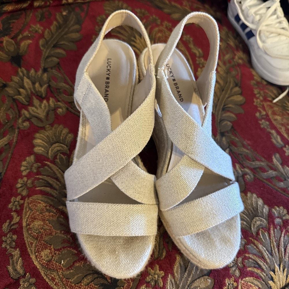 LUCKY BRAND Womens White Mendona Round Toe Wedge Leather Espadrille Shoes 10 M - Picture 7 of 7